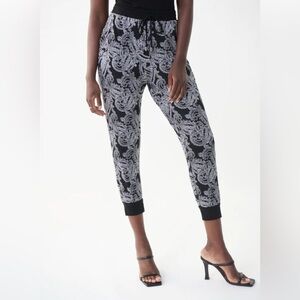 Joseph Ribkoff Paisley Print Black Vanilla Elastic Waist Drawstring Pant Size 2